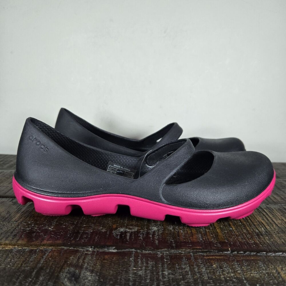 NEW Crocs Duet Sport Mary Jane Womens Size 6 Sandals Shoes Black Pink